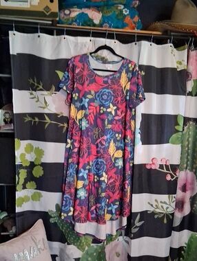 LuLaRoe High Low Dress in Navy with Pink, Yellow, Blue Floral Print